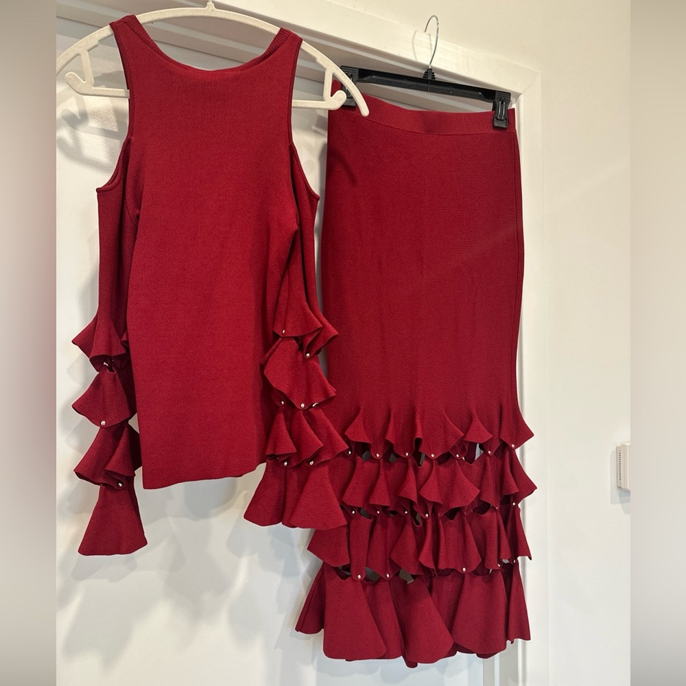 Jonathan Simkhai Red Ruffled Skirt Set - Picture 12 of 12